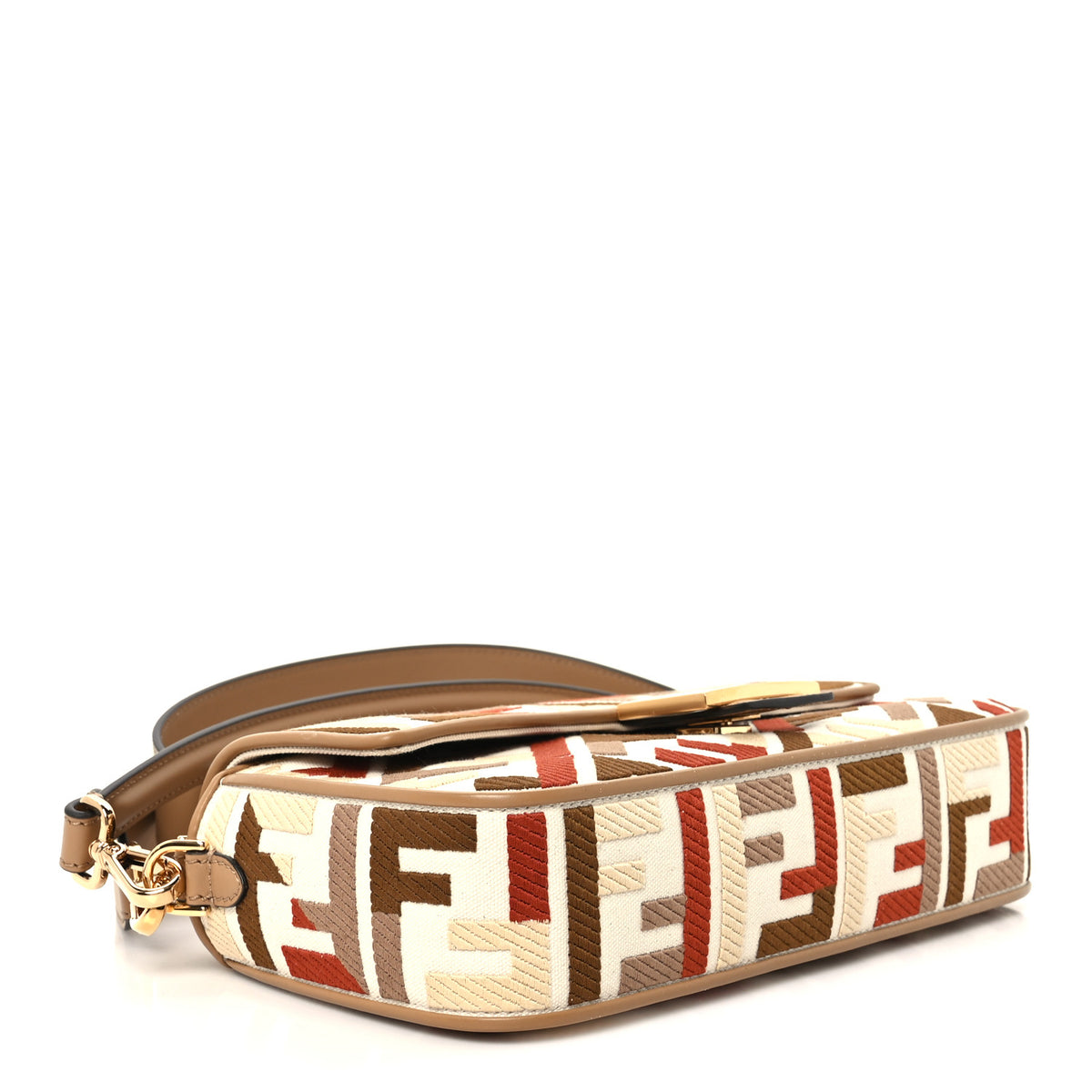 Fendi Canvas Vitello Seta FF Embroidered Baguette Grezzo Soft Gold Multicolor 3 of 9