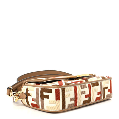 Fendi Canvas Vitello Seta FF Embroidered Baguette Grezzo Soft Gold Multicolor 3 of 9