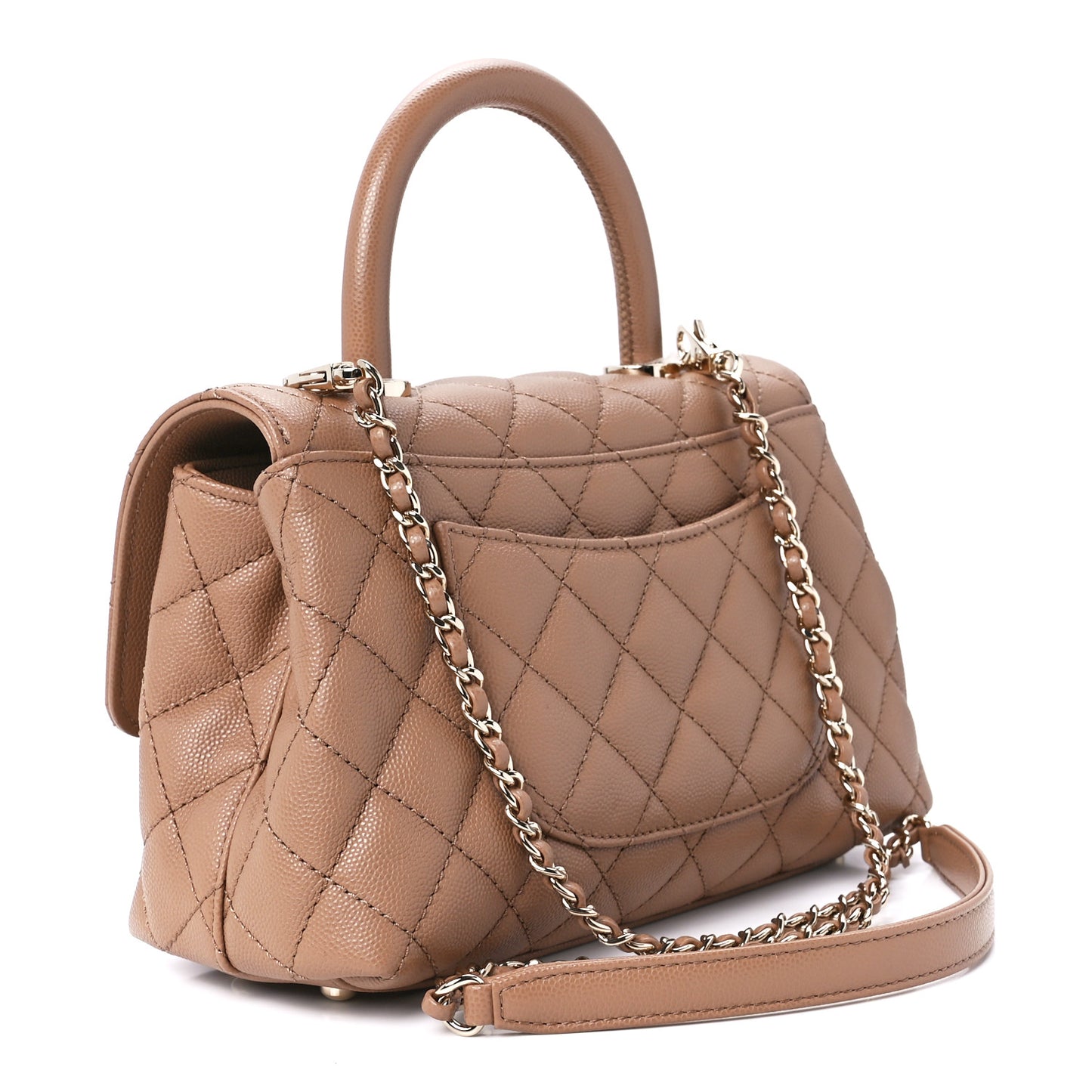 Caviar Quilted Mini Coco Handle Flap Beige