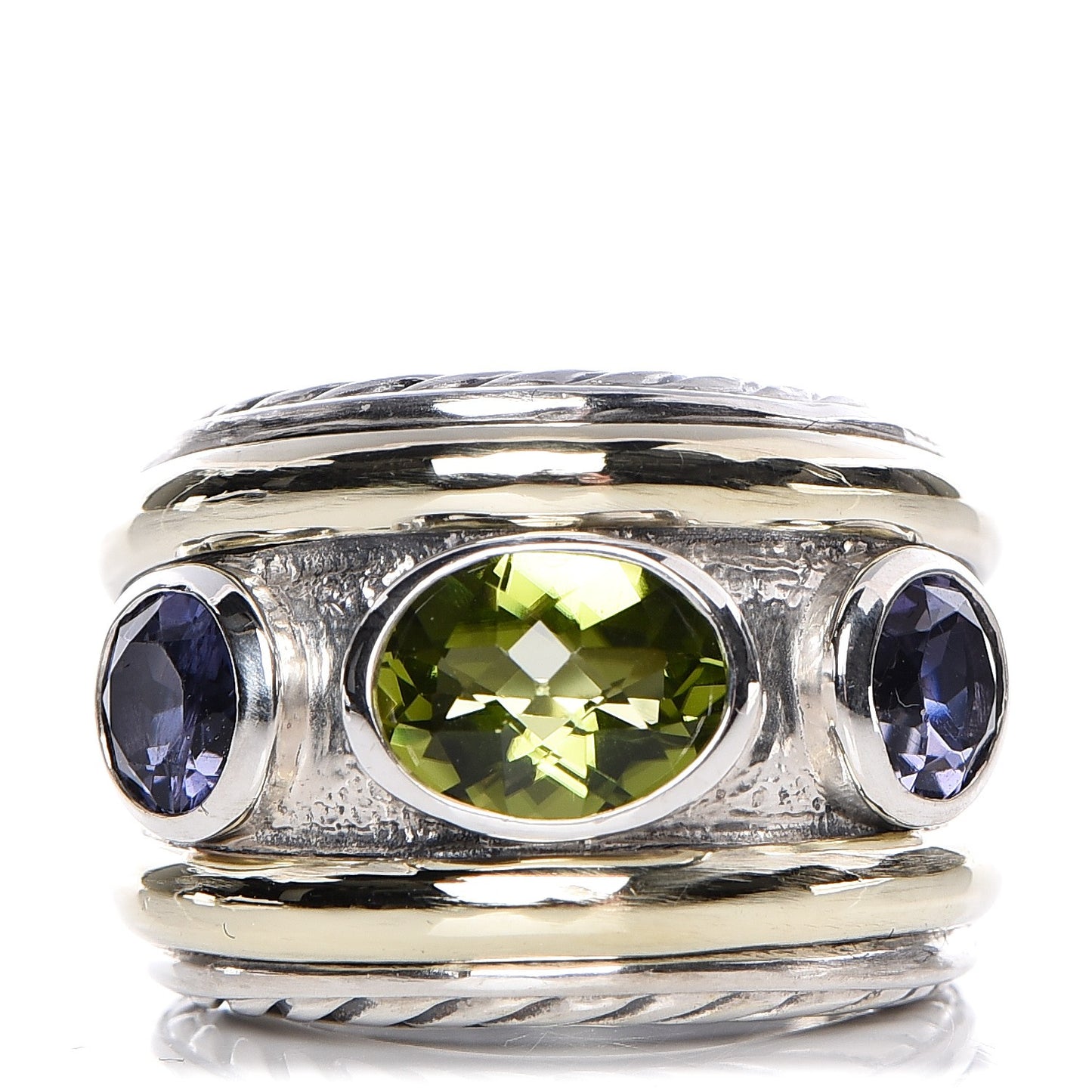 Sterling Silver 14K Yellow Gold 17mm Amethyst Peridot Renaissance Ring 52 6