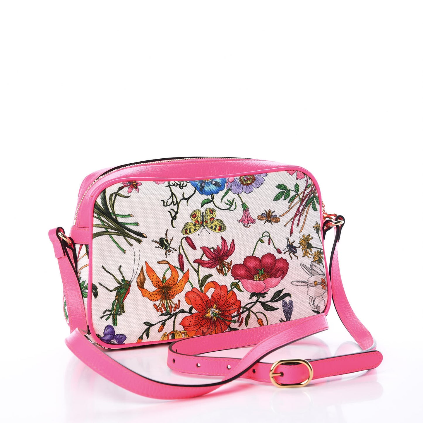 Canvas Flora Floral Shoulder Bag White Fuchsia Fluo