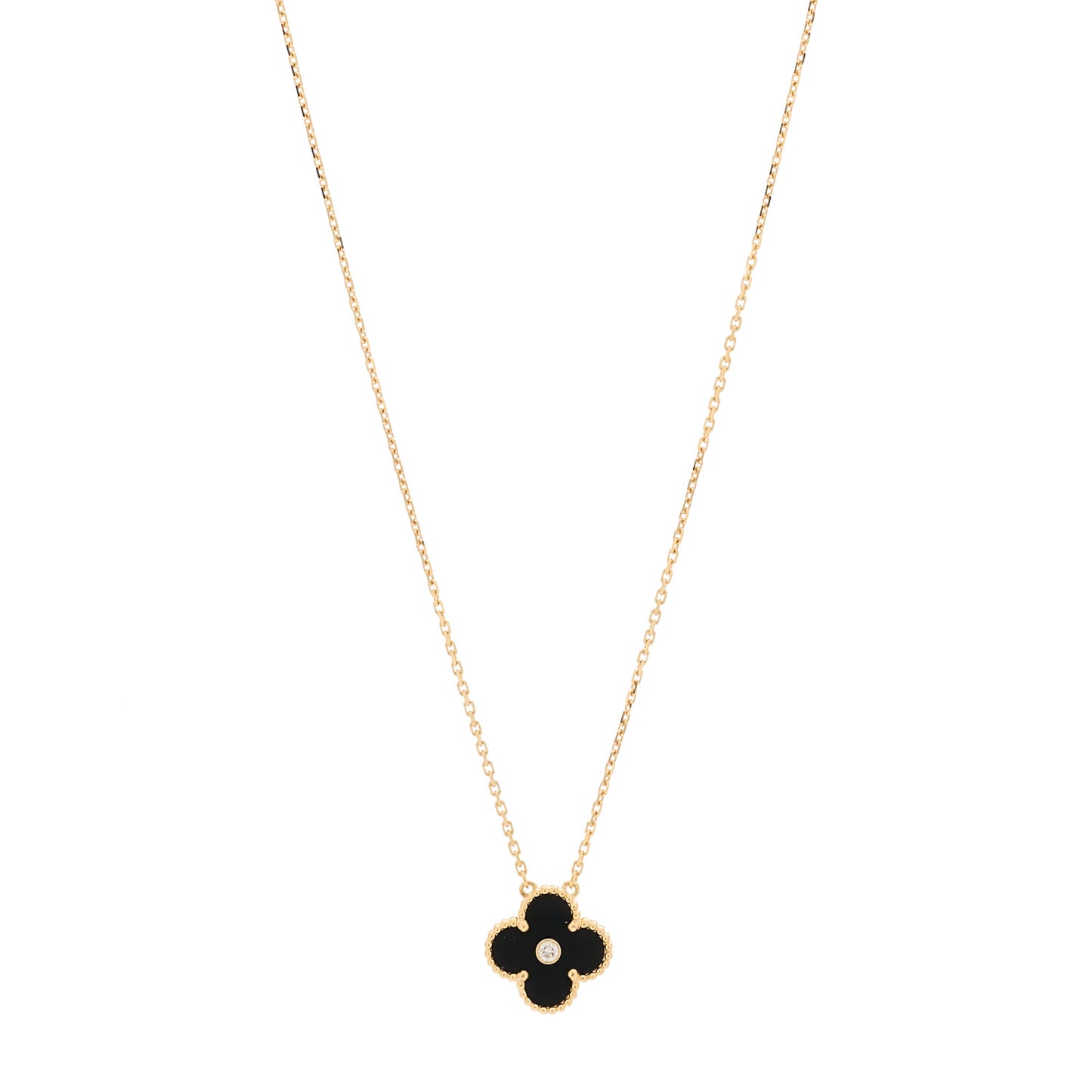 18K Rose Gold Diamond Black Onyx Vintage Alhambra Pendant Necklace