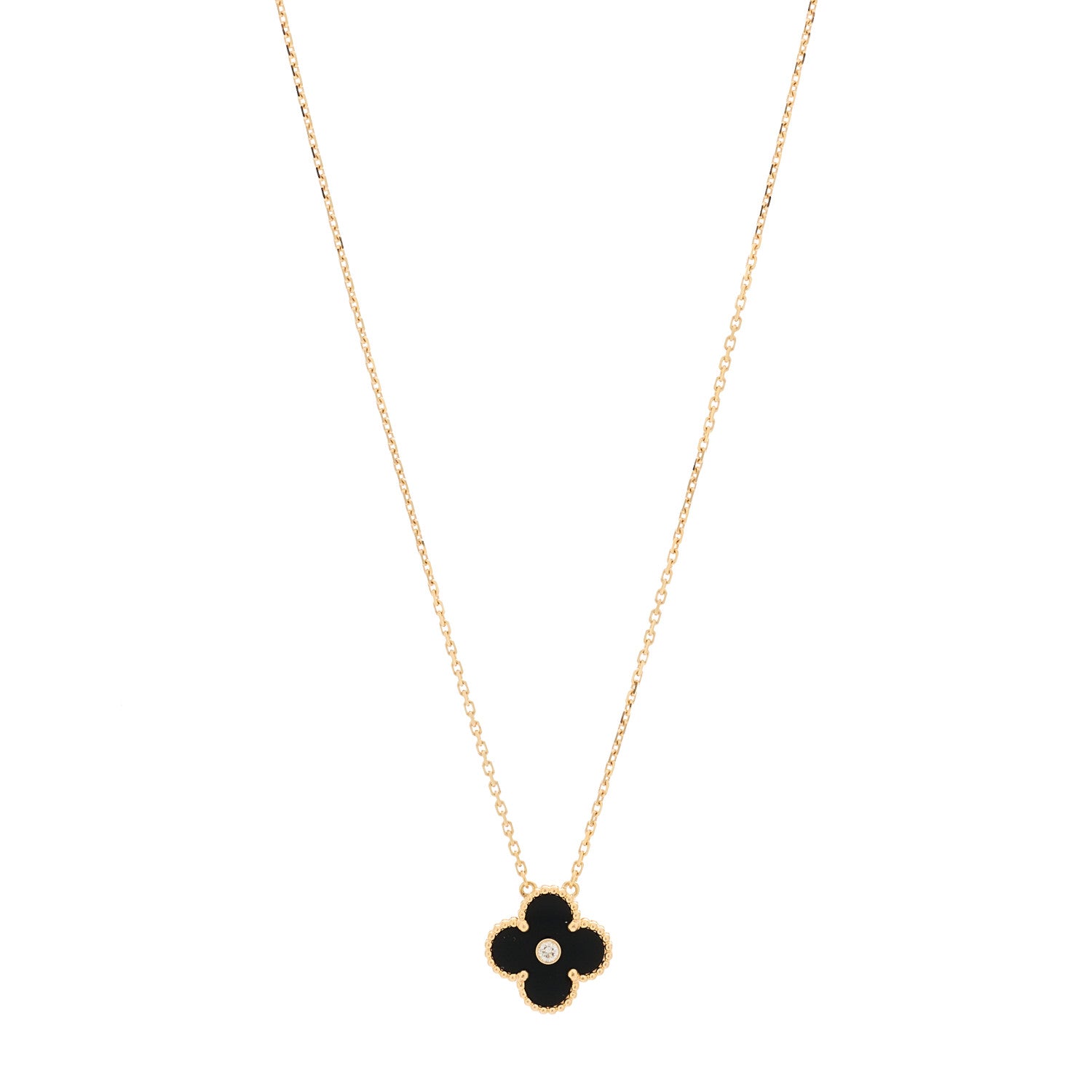 Van Cleef & Arpels 18K Rose Gold Diamond Black Onyx Vintage Alhambra Pendant Necklace 1 of 6