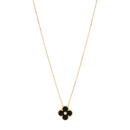 Van Cleef & Arpels 18K Rose Gold Diamond Black Onyx Vintage Alhambra Pendant Necklace 1 of 6