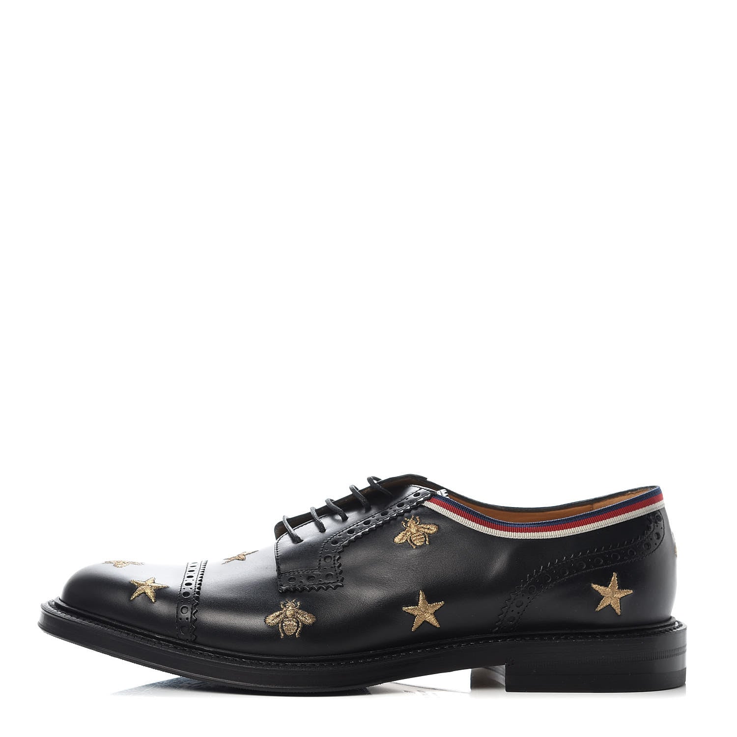 Gucci Calfskin Bee Star Embroidered Mens Captoe Derby Loafers 10 Black 1 of 10