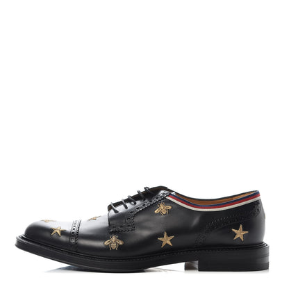 Gucci Calfskin Bee Star Embroidered Mens Captoe Derby Loafers 10 Black 1 of 10