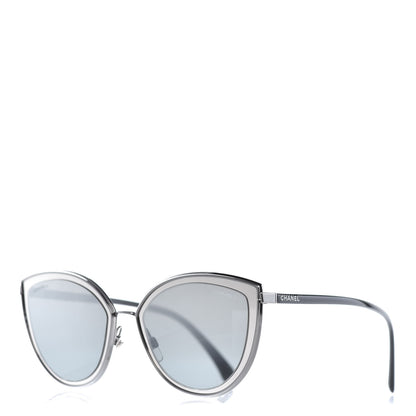 Chanel Metal Cat Eye Sunglasses 4222 Silver Black 1 of 8