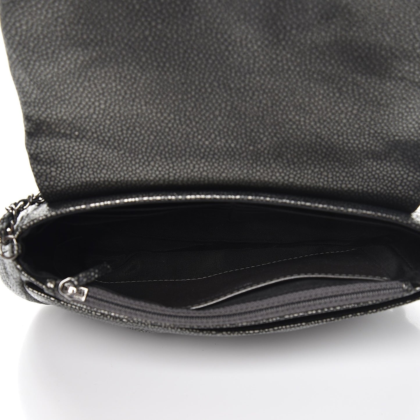 Metallic Caviar Half Moon Wallet On Chain WOC Dark Silver