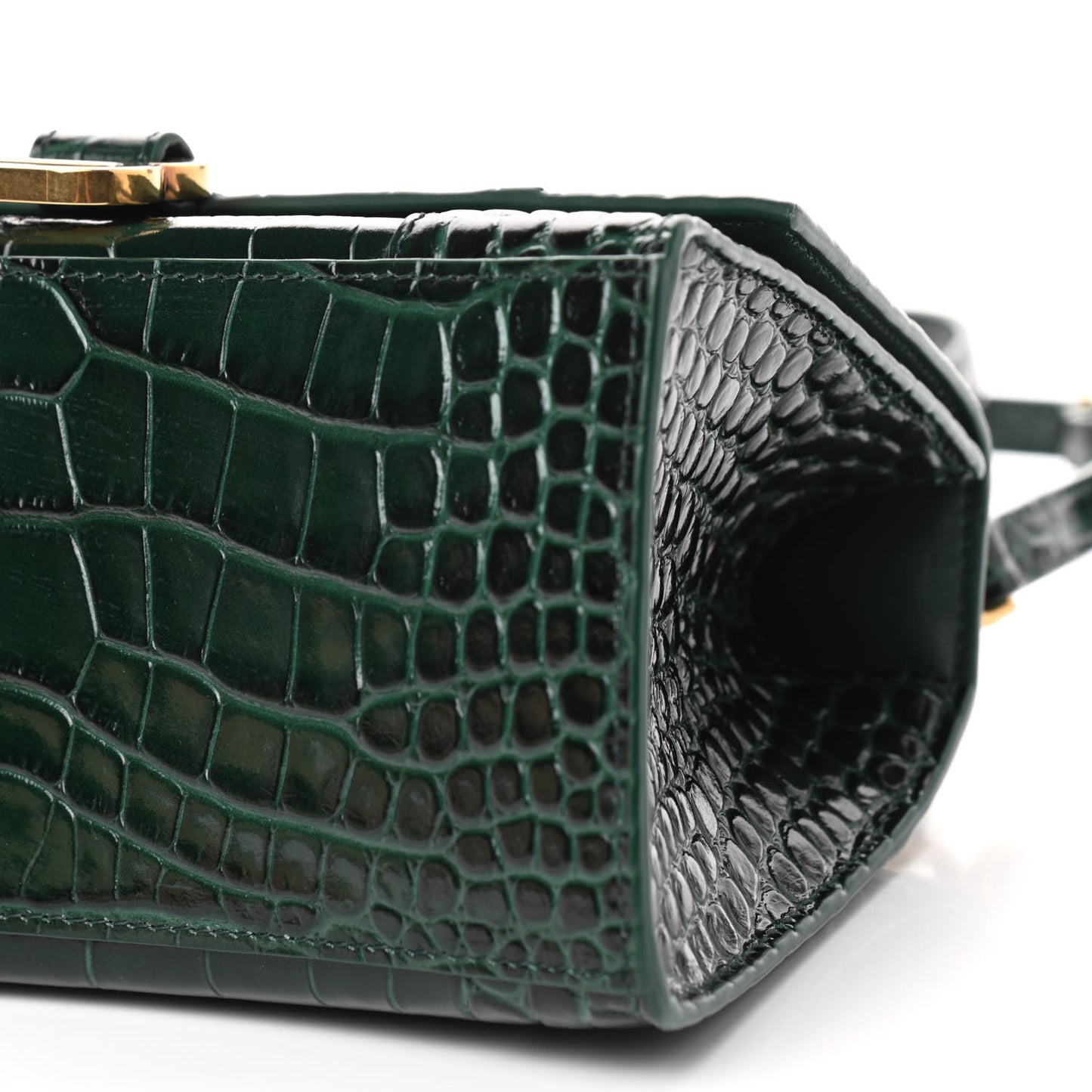 Shiny Calfskin Crocodile Embossed Small Hourglass Top Handle Bag Forest Green