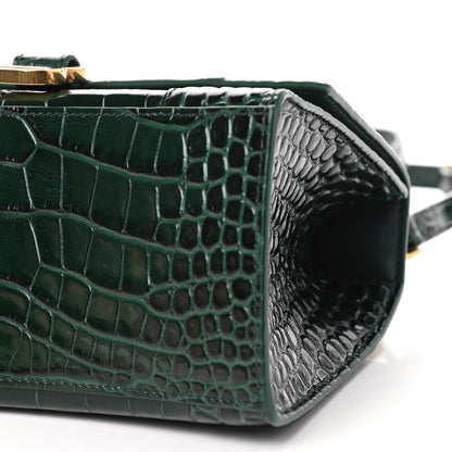 Balenciaga Shiny Calfskin Crocodile Embossed Small Hourglass Top Handle Bag Forest Green 5 of 8