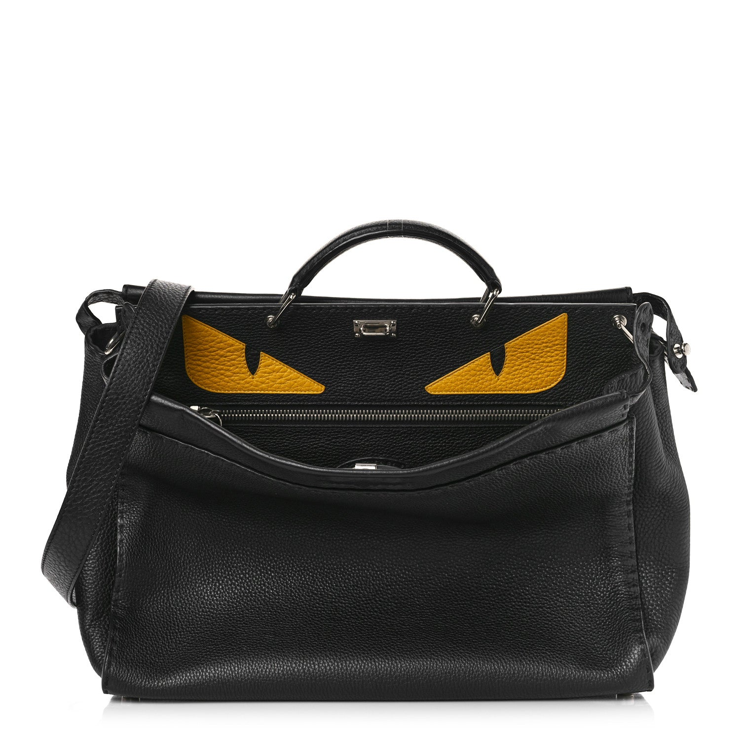 Fendi Cuoio Romano Selleria Monster Eyes Inlay Large Mens Peekaboo Iconic Essential Satchel Black Sunflower 1 of 7