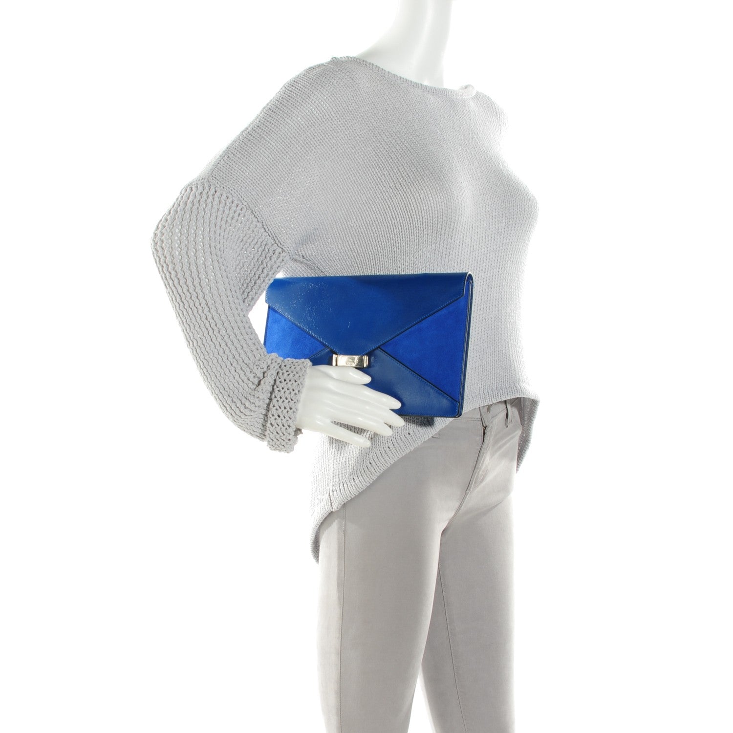 Celine Box Calfskin Suede Diamond Clutch Electric Blue 2 of 8