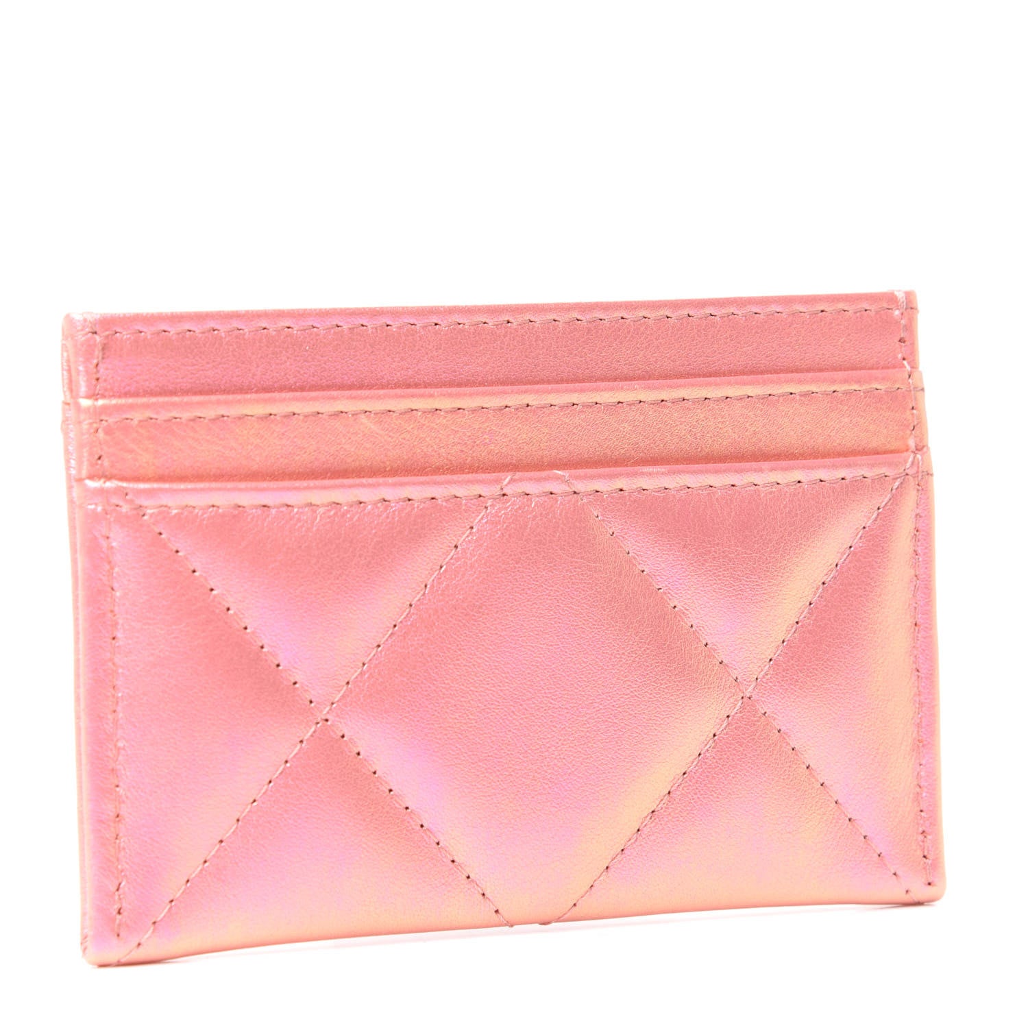 Chanel Iridescent Calfskin Quilted Chanel 19 Card Holder Pink 3 of 8