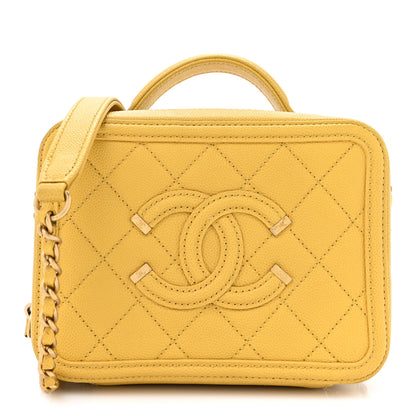 Chanel Caviar Quilted Small CC Filigree Vanity Case Yellow 1 of 14