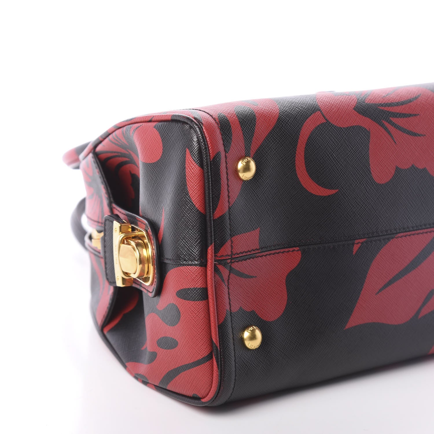 Prada Saffiano Hibiscus Print Bowling Bag Rosso 8 of 9