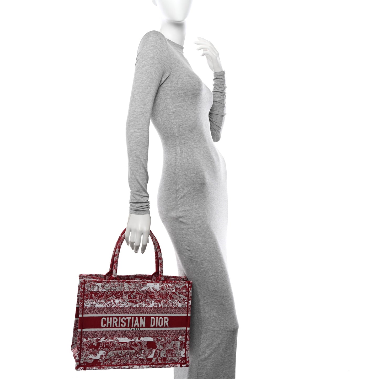 Canvas Embroidered Medium Dioriviera Toile De Jouy Book Tote Raspberry