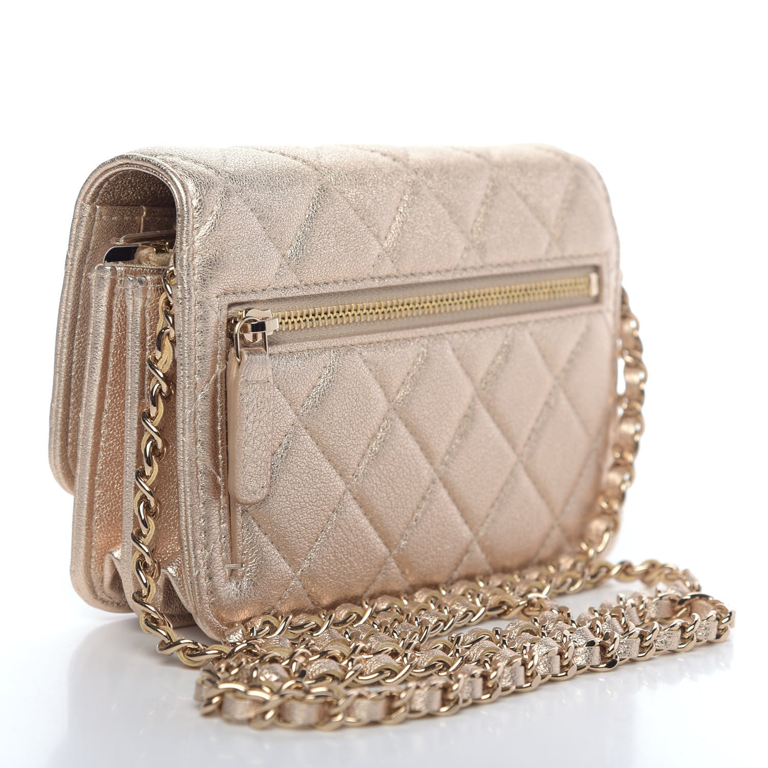 Chanel Metallic Lambskin Quilted Mini Wallet On Chain WOC Gold 3 of 11