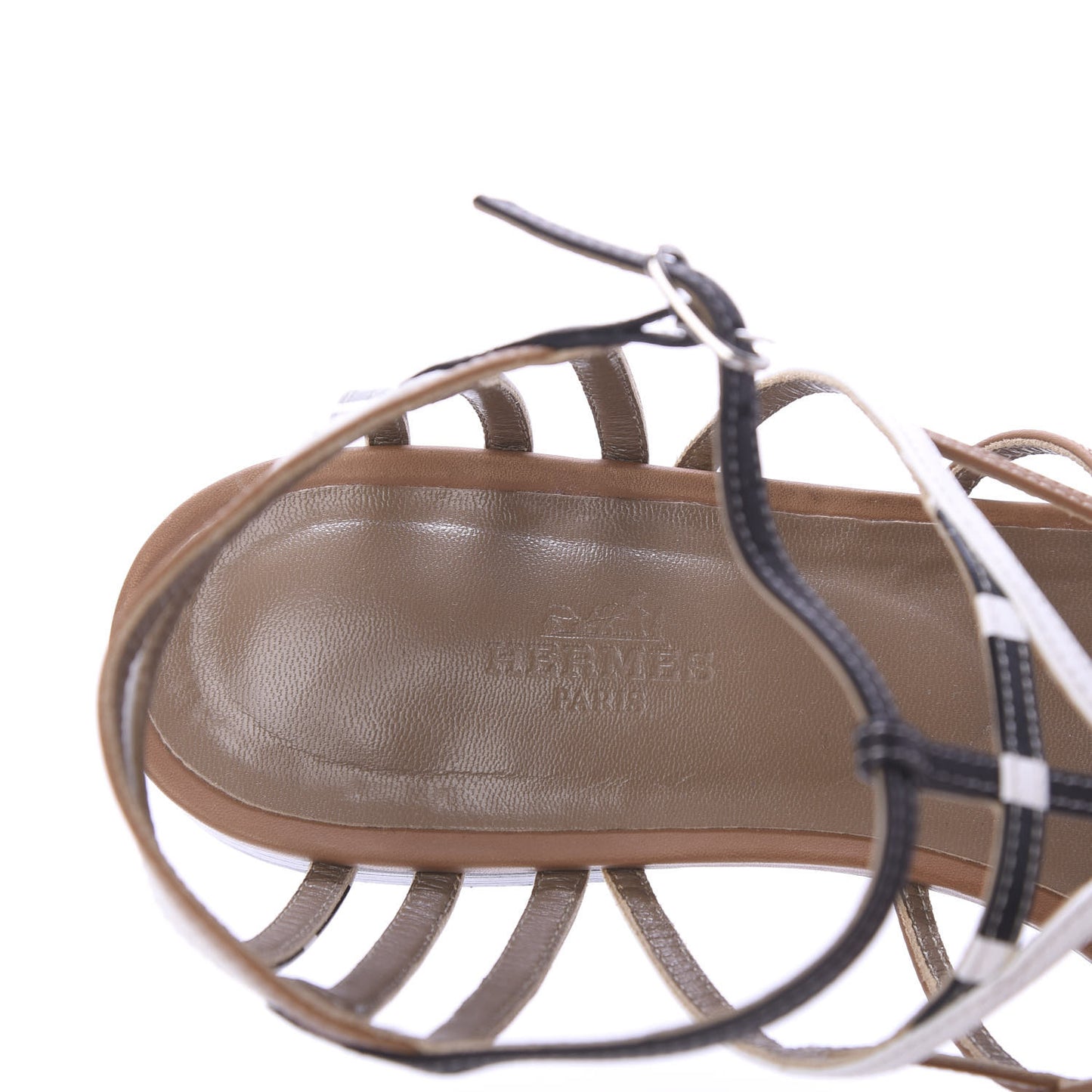 Calfskin Rapido Sandals 39 Palissandre White Black