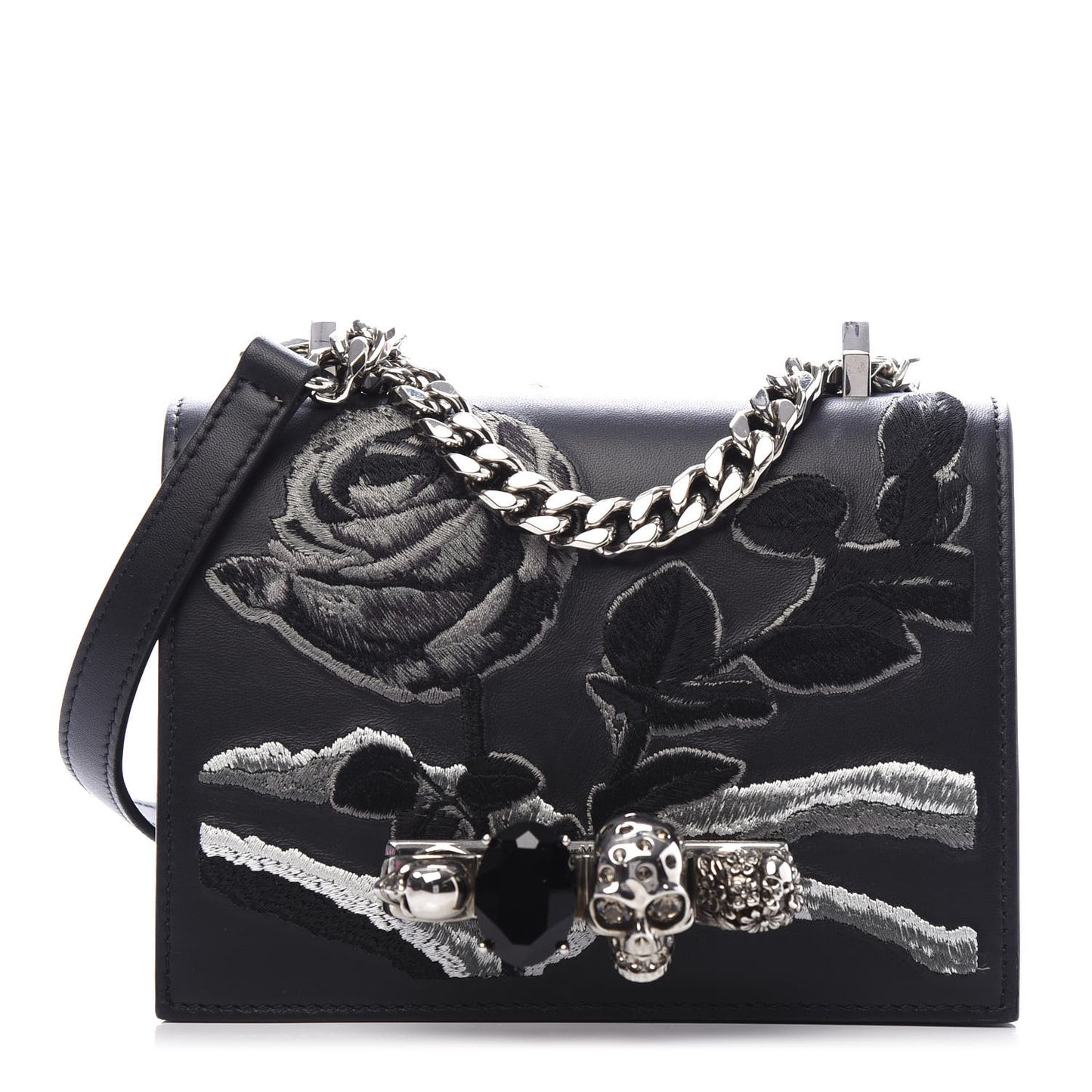Calfskin Embroidered Knuckle Crossbody Black