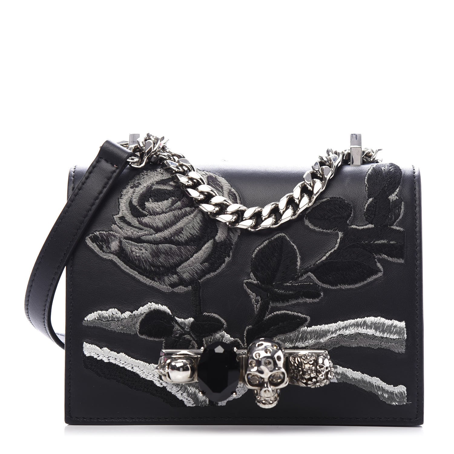 Alexander McQueen Calfskin Embroidered Knuckle Crossbody Black 1 of 10