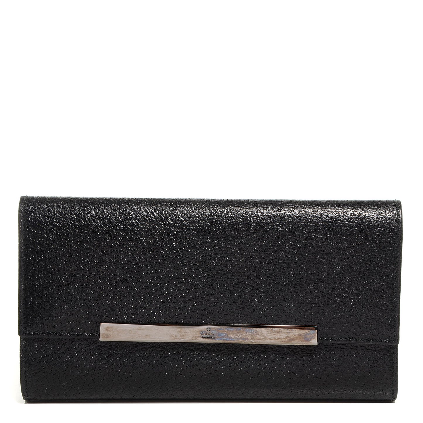 Leather Metal Bar Continental Wallet Black