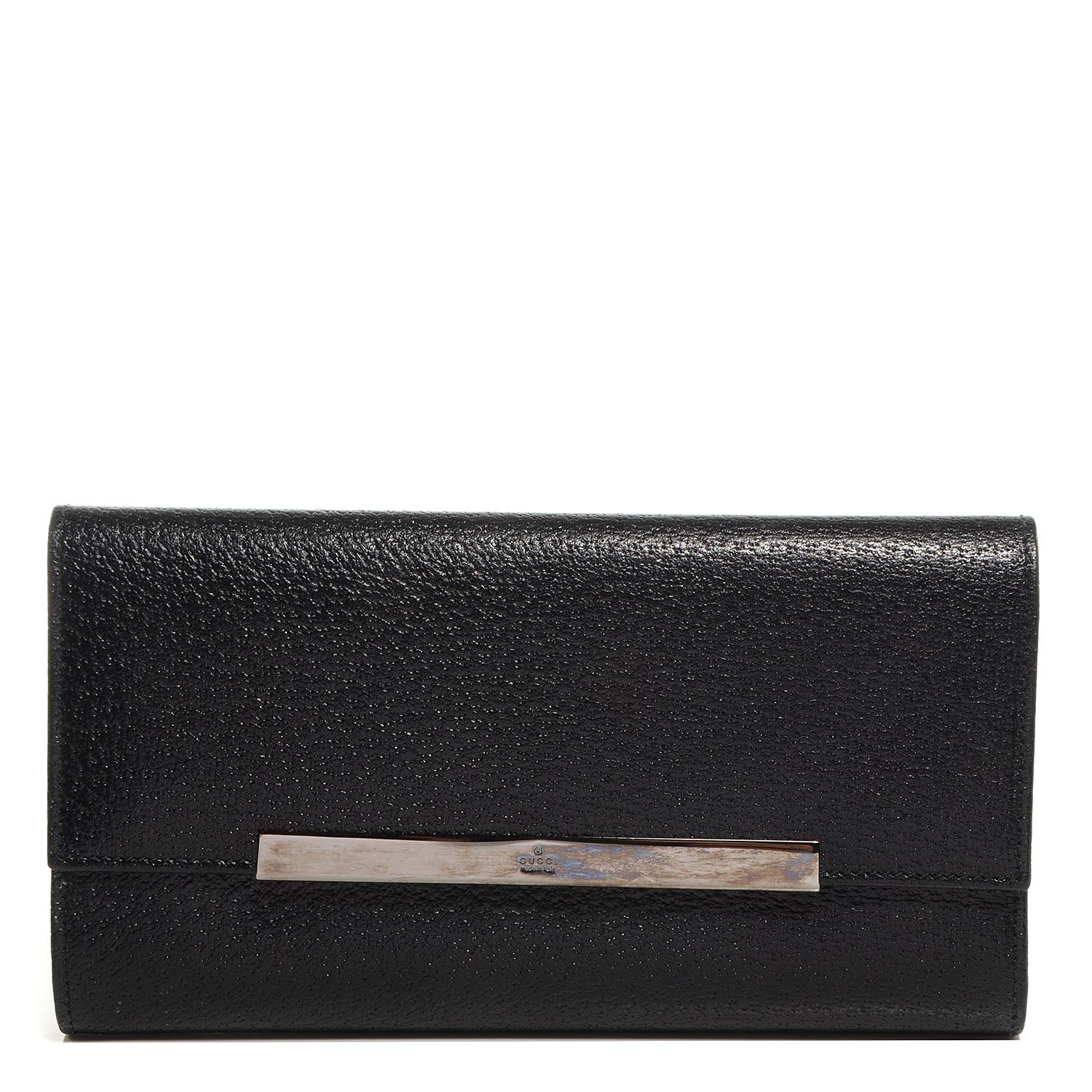 Gucci Leather Metal Bar Continental Wallet Black 1 of 7