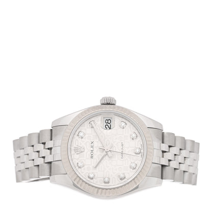 Rolex Stainless Steel 18K White Gold Diamond 31mm Oyster Perpetual Datejust Watch Silver Jubilee 178274 2 of 5