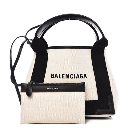 Balenciaga Cotton Canvas Calfskin Navy Cabas XS Natural Black 3 of 11