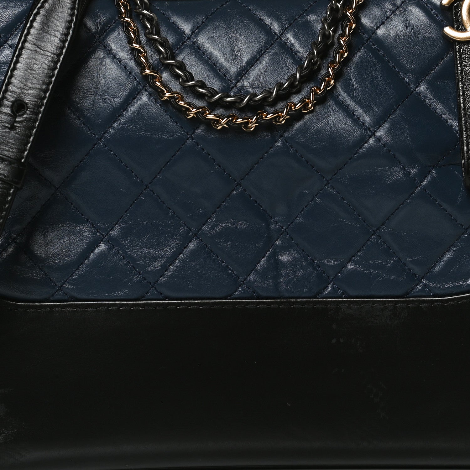 Chanel Aged Calfskin Quilted Medium Gabrielle Hobo Navy Black 8 of 16