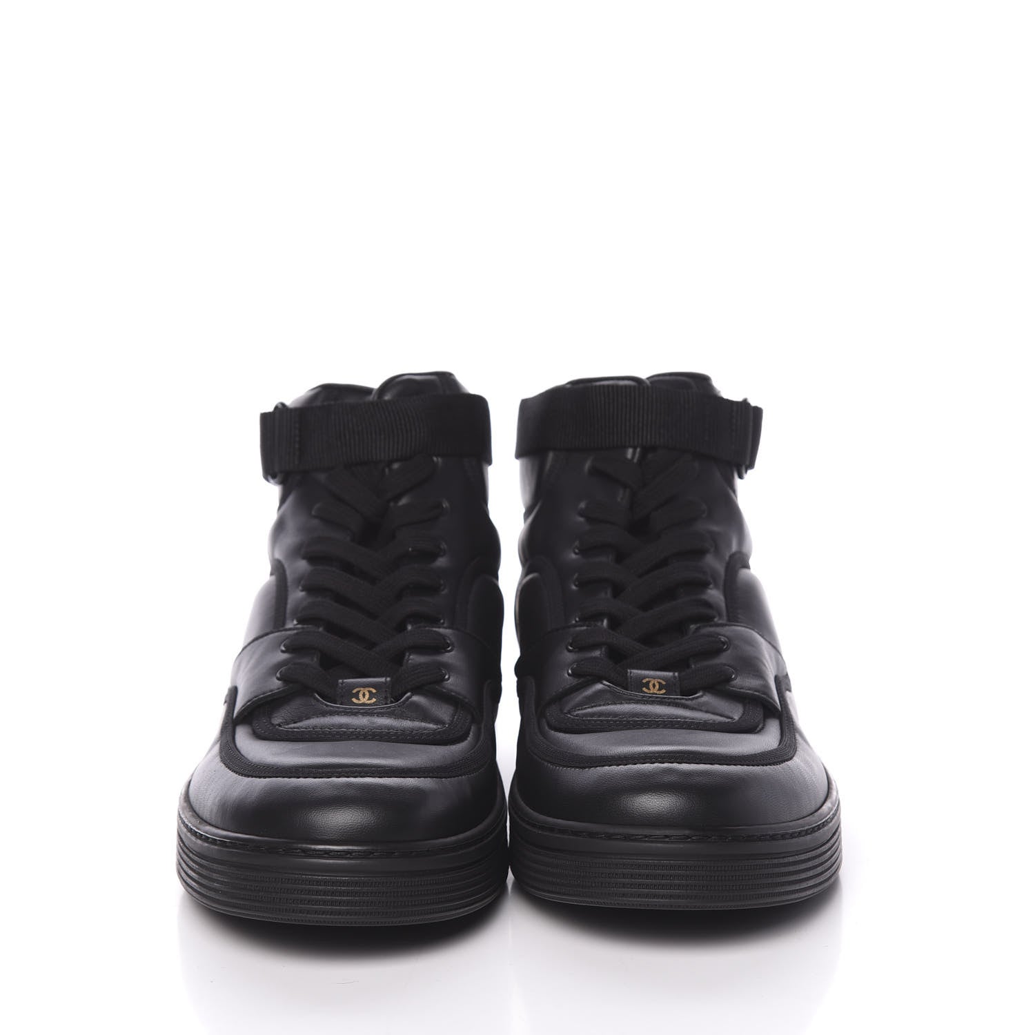 Chanel Lambskin Mens Logo High Top Sneakers 46 Black 2 of 11