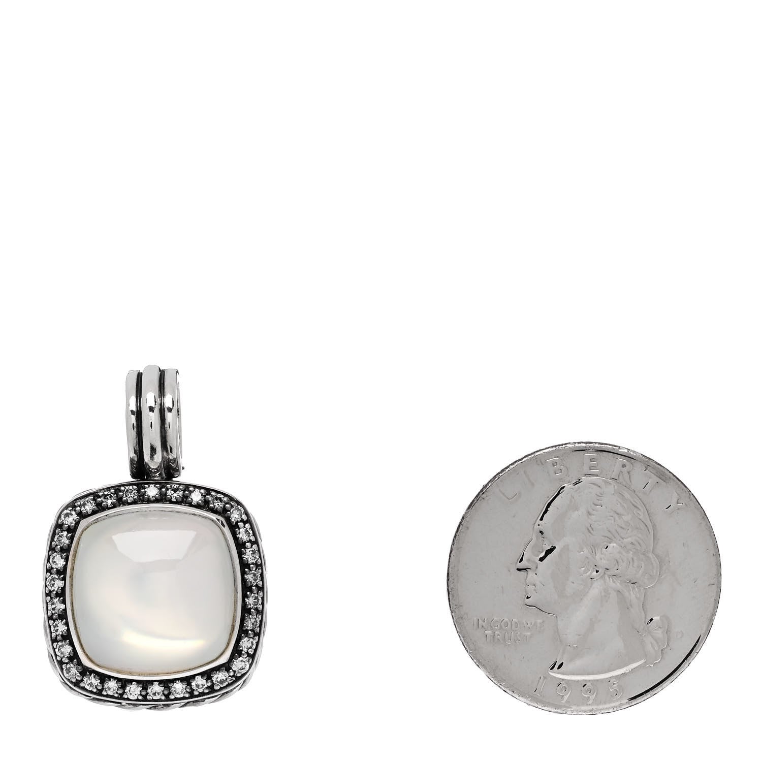 David Yurman Sterling Silver Diamond Moon Quartz 14mm Albion Enhancer Pendant 2 of 3