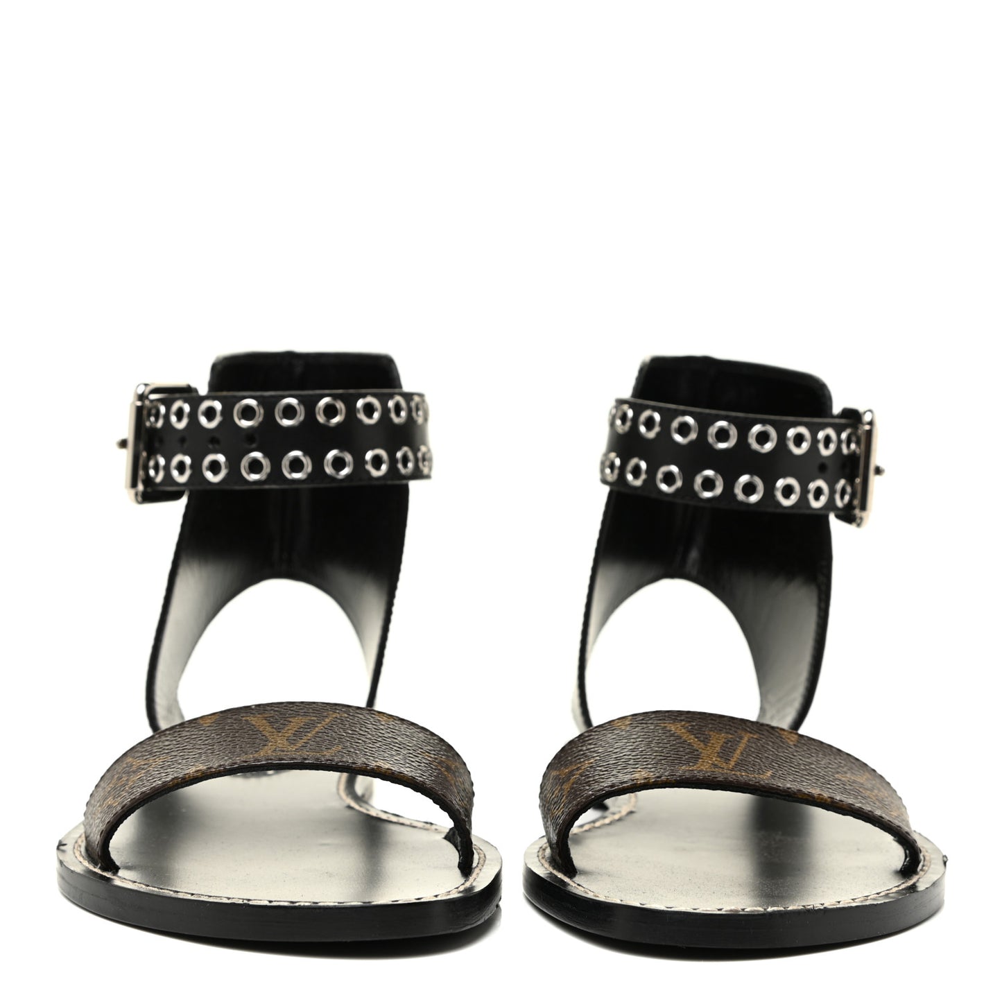 Calfskin Monogram Passenger Flat Sandals 36.5 Black