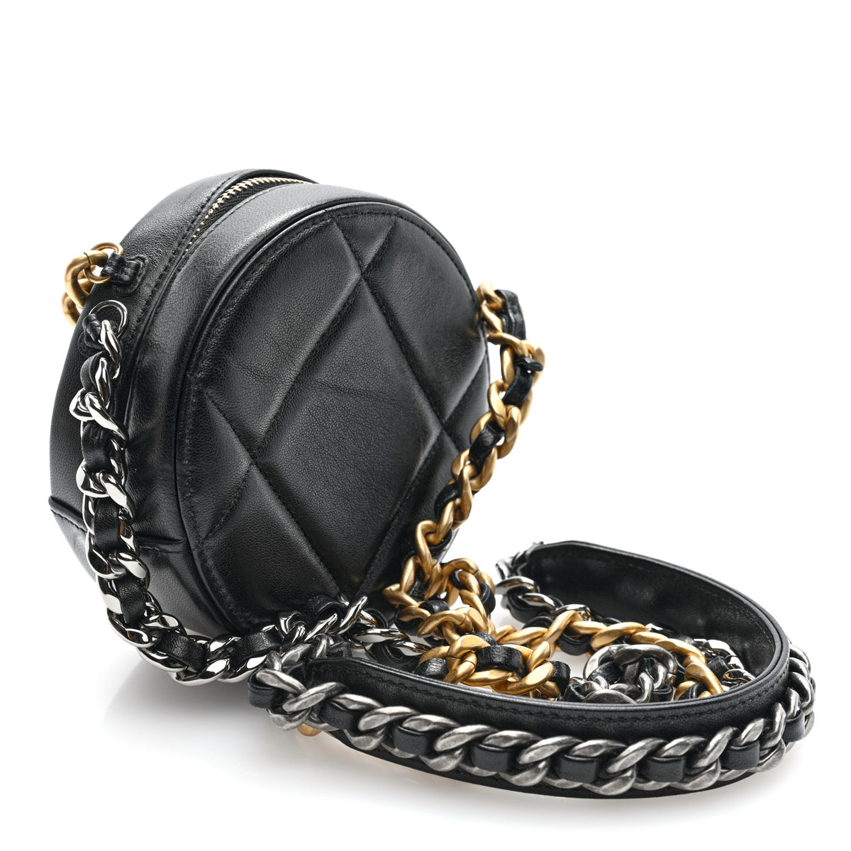 Chanel Lambskin Quilted Chanel 19 Round Clutch With Chain Black 3 of 10