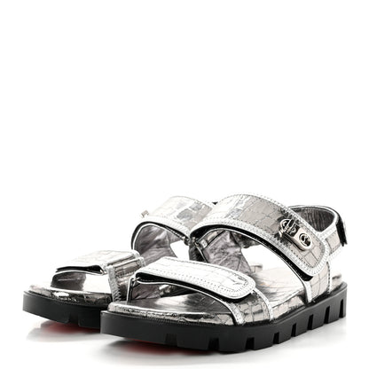Christian Louboutin Metallic Calfskin Alligator Embossed Nappa Lock Cool Flat Sandals 37 Silver 3 of 7
