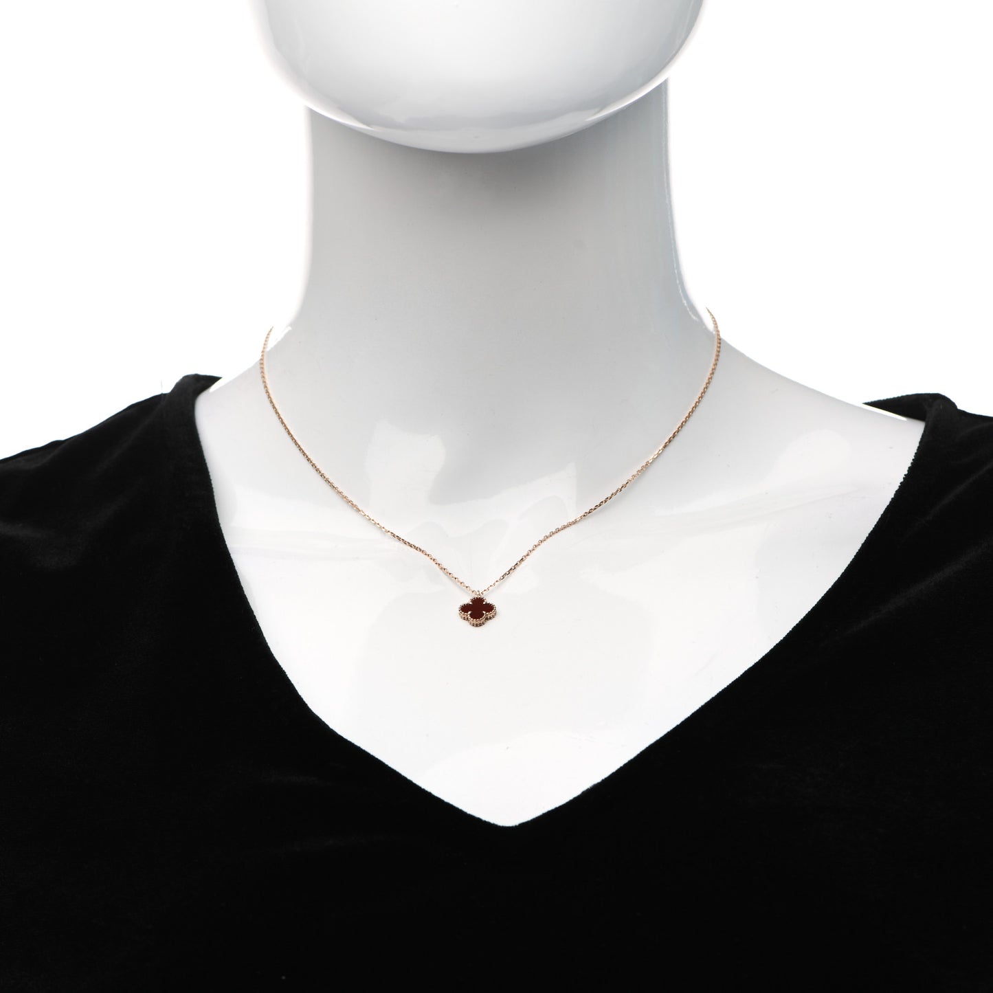 18K Rose Gold Carnelian Sweet Alhambra Pendant Necklace