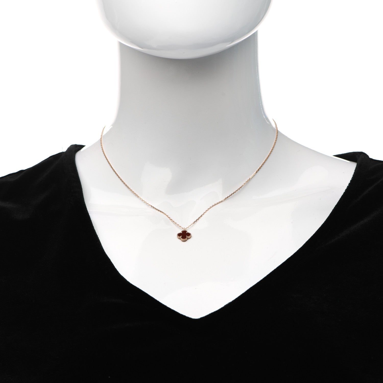 Van Cleef & Arpels 18K Rose Gold Carnelian Sweet Alhambra Pendant Necklace 2 of 6