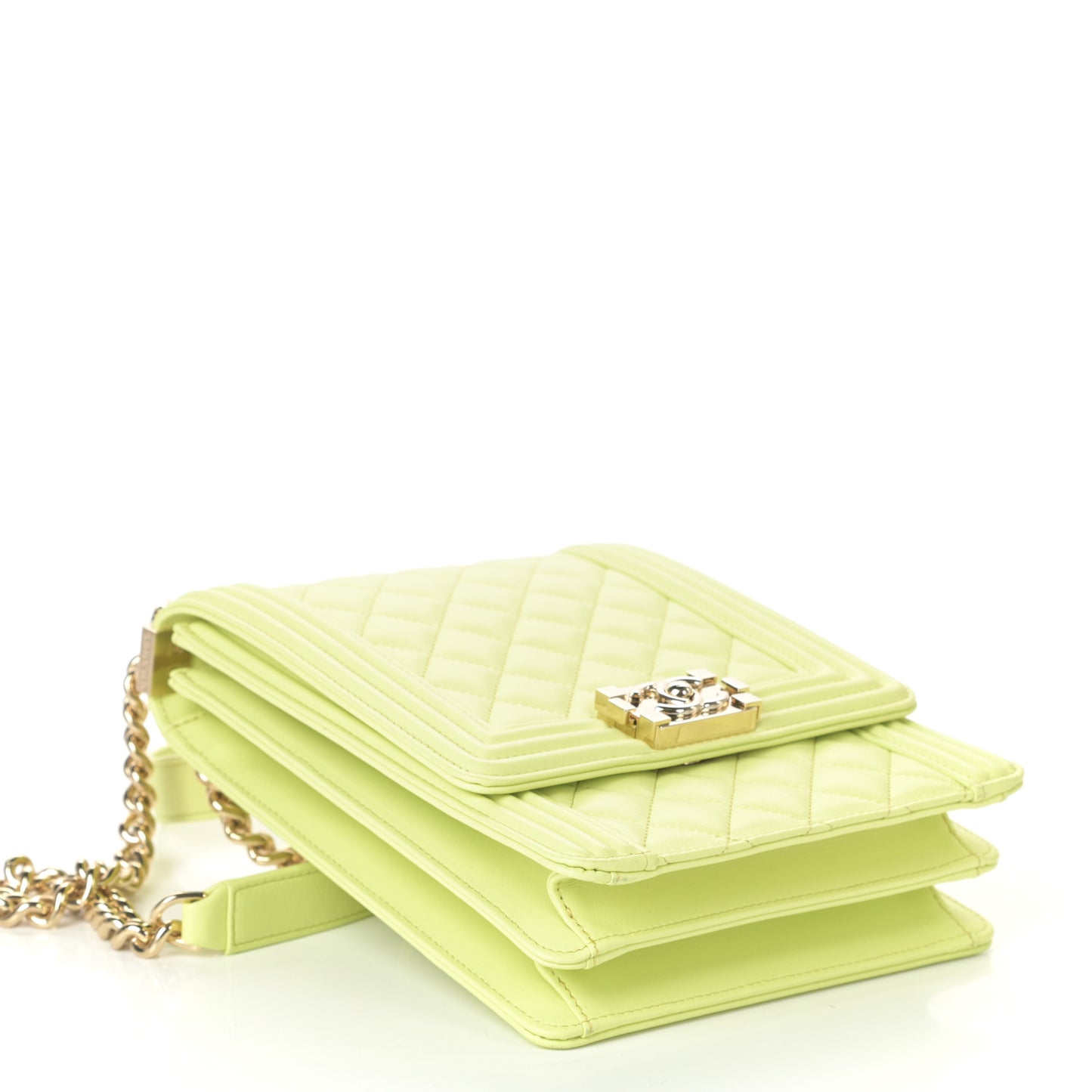 Calfskin Quilted North South Boy Flap Light Green