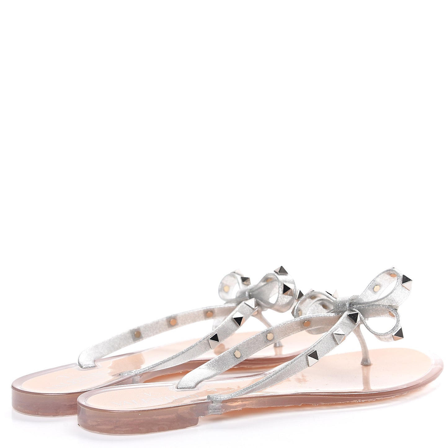 PVC Jelly Rockstud Bow Thong Sandals 38 Silver