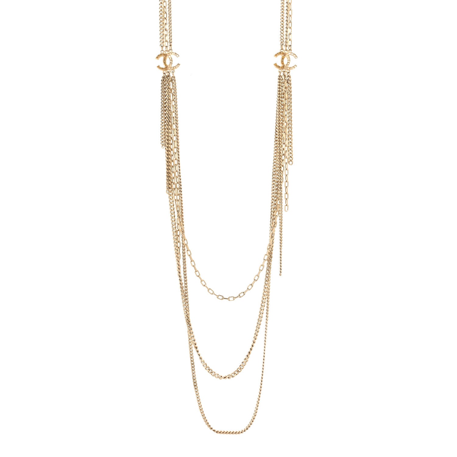 Chanel Baguette Crystal Gripoix Poured Glass CC Multi Strand Chain Necklace Light Gold 1 of 5