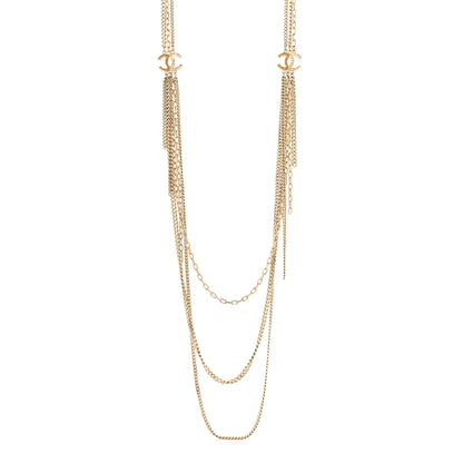 Chanel Baguette Crystal Gripoix Poured Glass CC Multi Strand Chain Necklace Light Gold 1 of 5