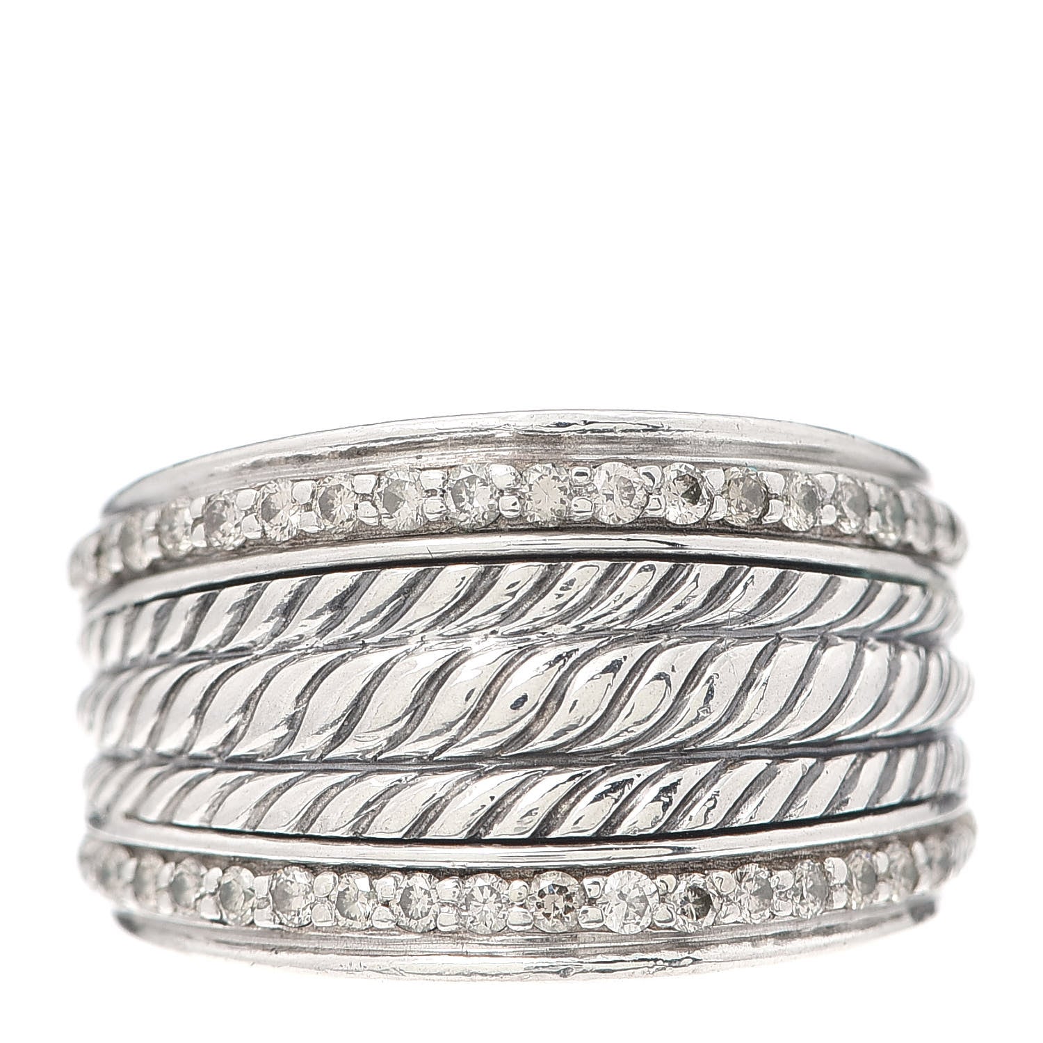 David Yurman Sterling Silver Diamond 14mm Wheaton Band Ring 52 6 1 of 4