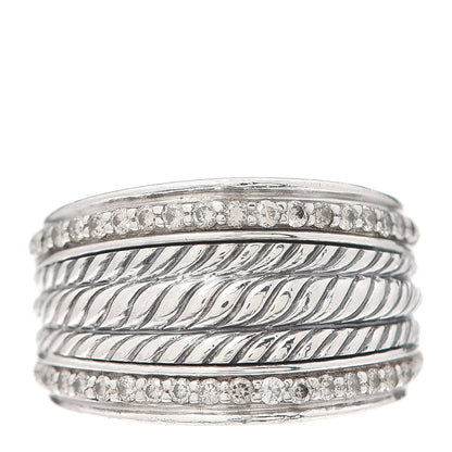 David Yurman Sterling Silver Diamond 14mm Wheaton Band Ring 52 6 1 of 4
