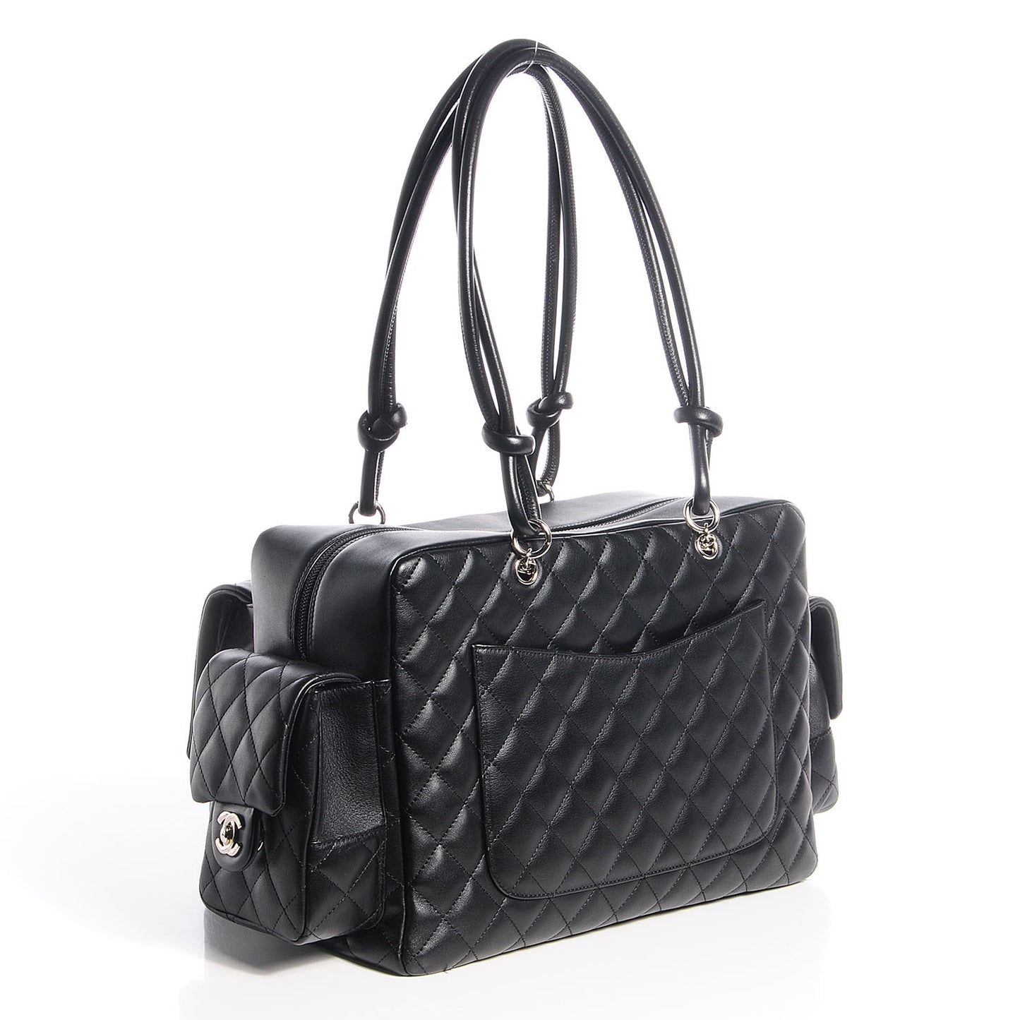 Calfskin Quilted Large Cambon Multipocket Reporter Black White