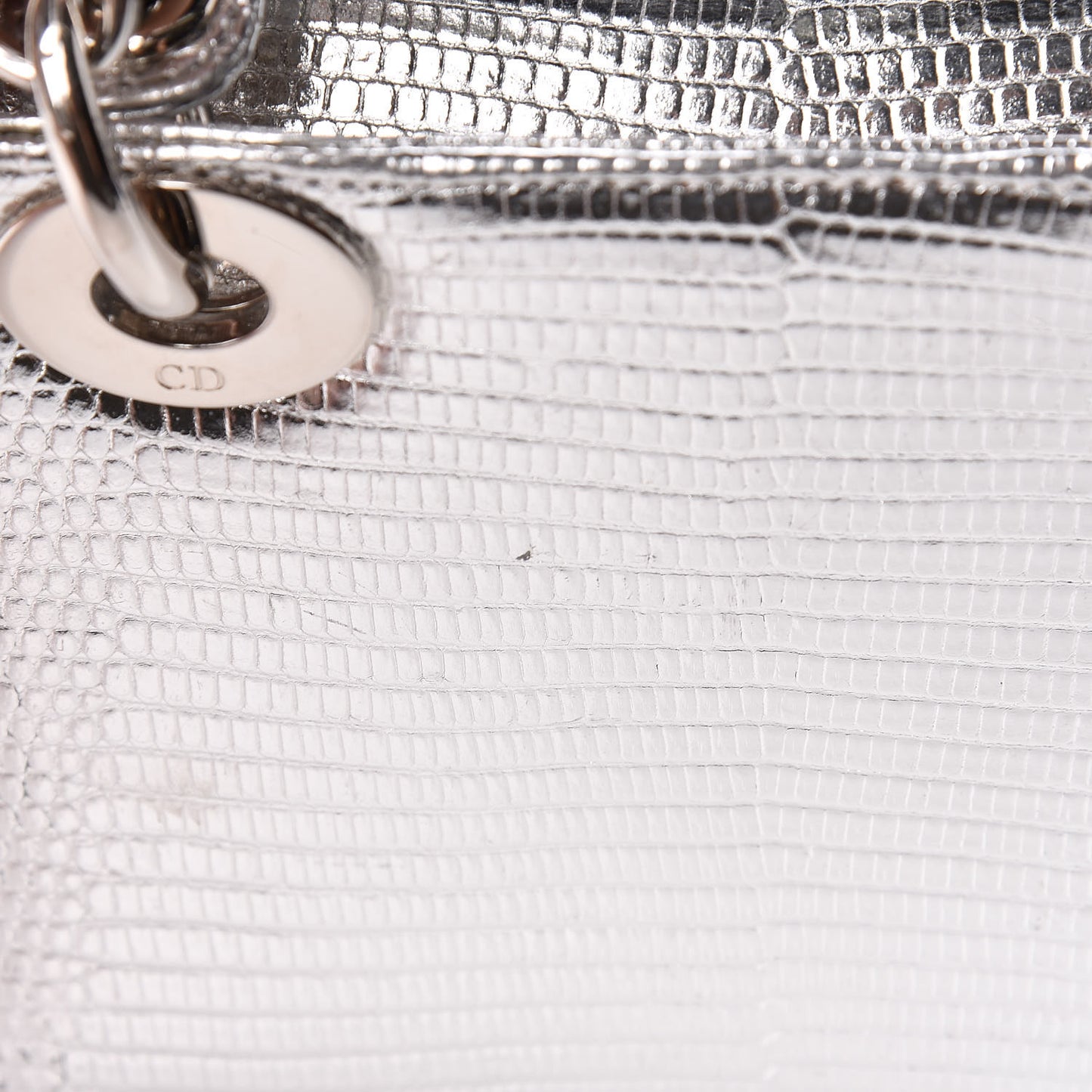 Metallic Lizard Mini Lady Dior Silver