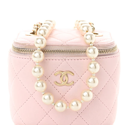 Chanel Lambskin Quilted Mini Vanity Case With Pearl Chain Light Pink 8 of 11