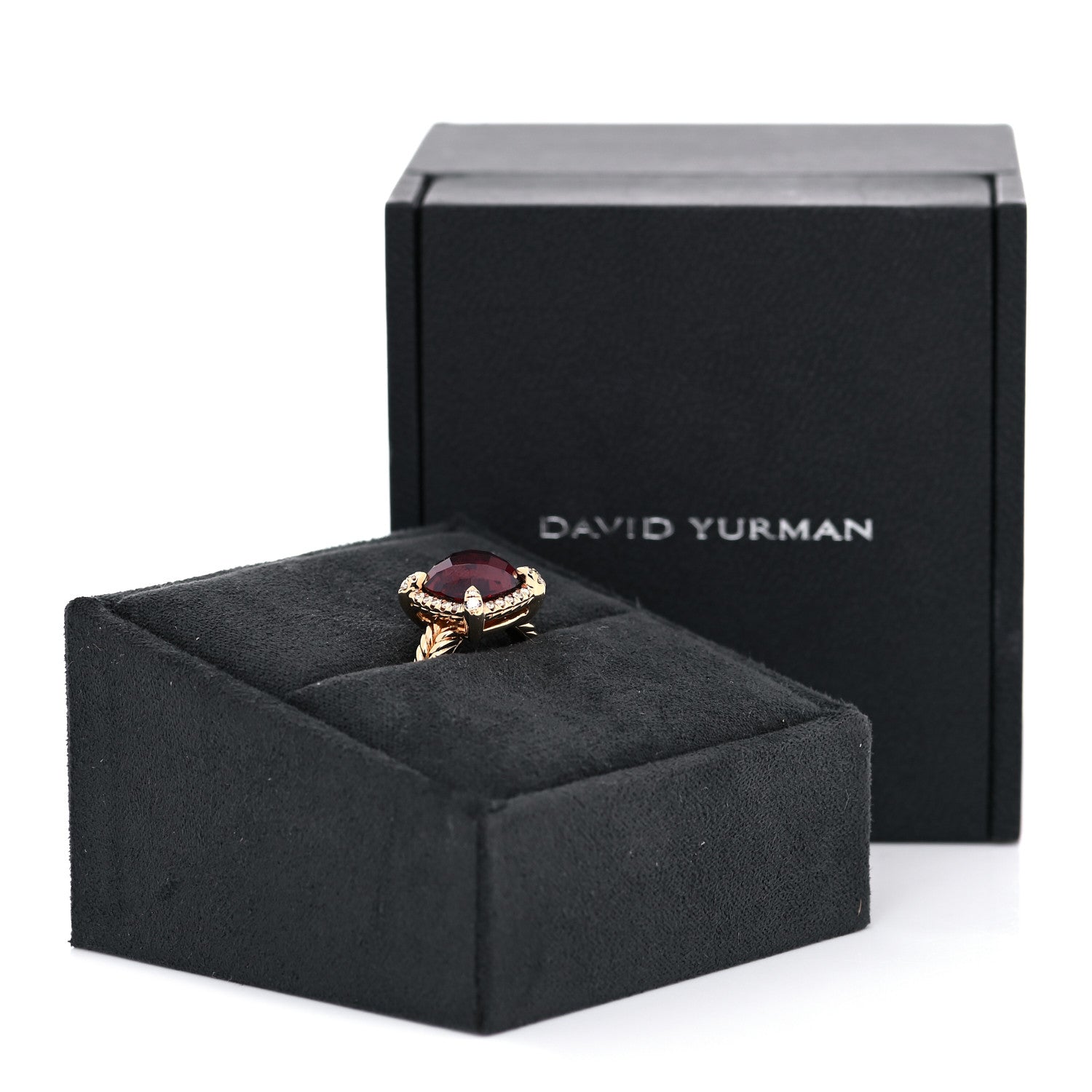 David Yurman 18K Yellow Gold Diamond Garnet 9mm Chatelaine Pave Bezel Ring 48 4.5 5 of 5