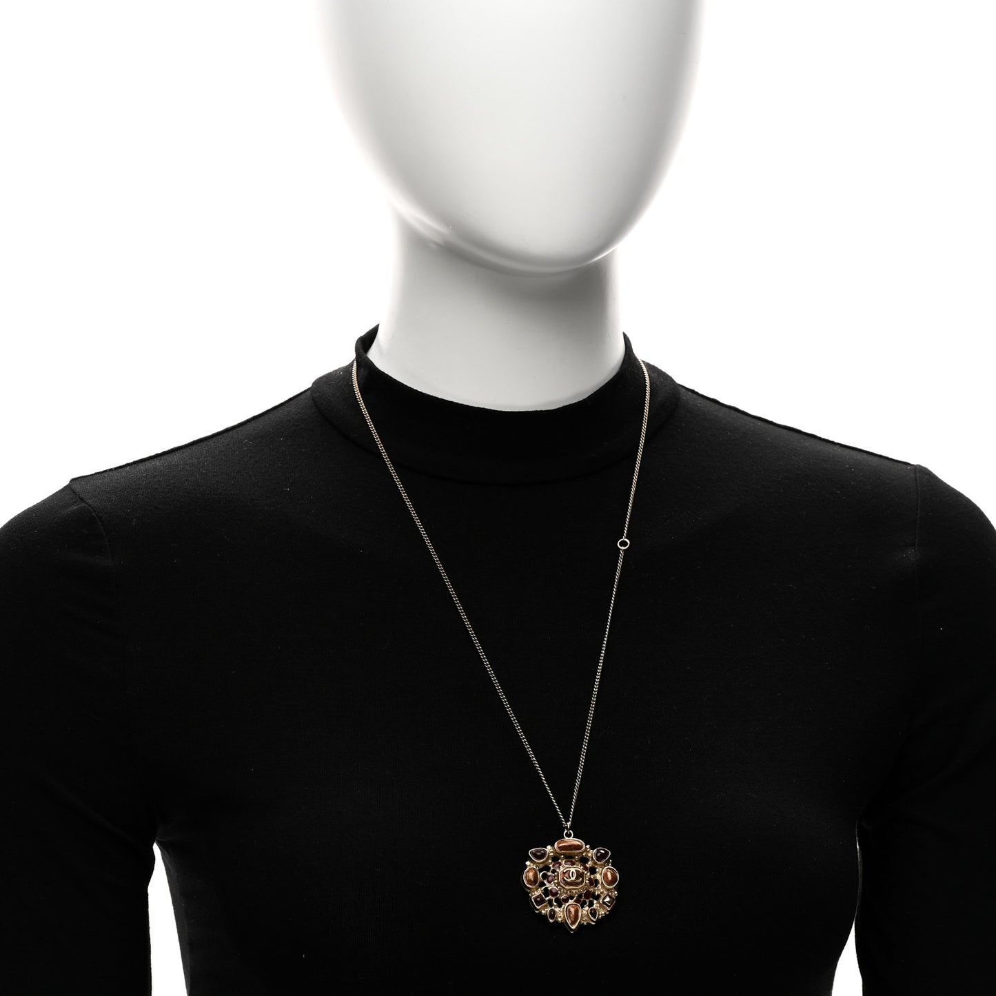 Gripoix Poured Glass CC Pendant Necklace Gold Brown