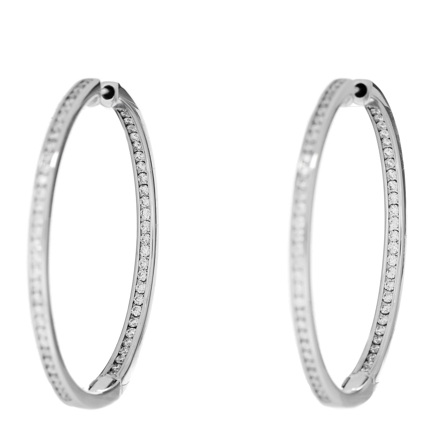 Parker & West by FASHIONPHILE 18K White Gold Diamond 1.40ct Large Channel Set Inside Out Hoop Earrings 4 of 8