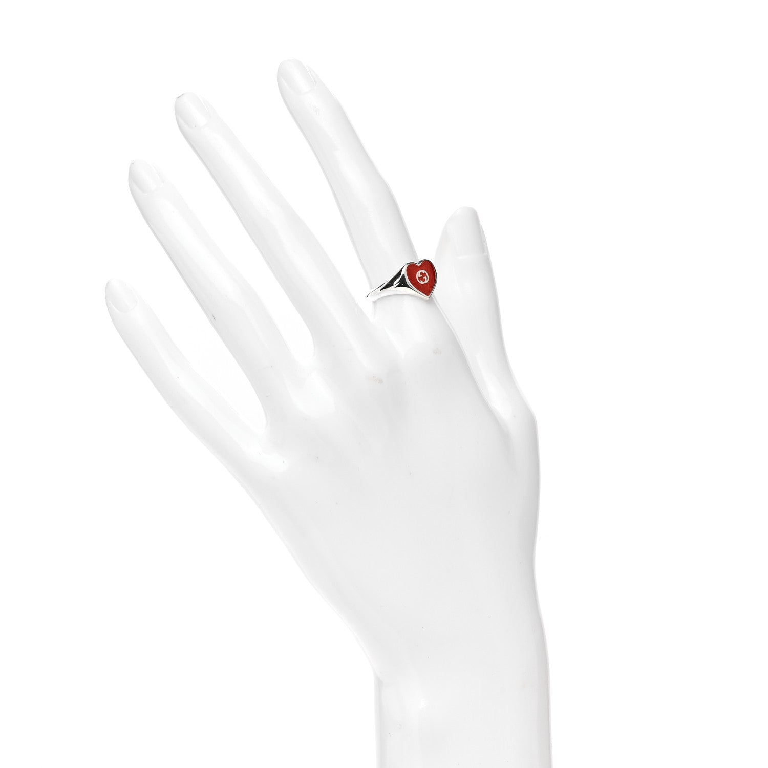 Gucci Sterling Silver Enamel Heart Ring Red 51 5.5 2 of 4