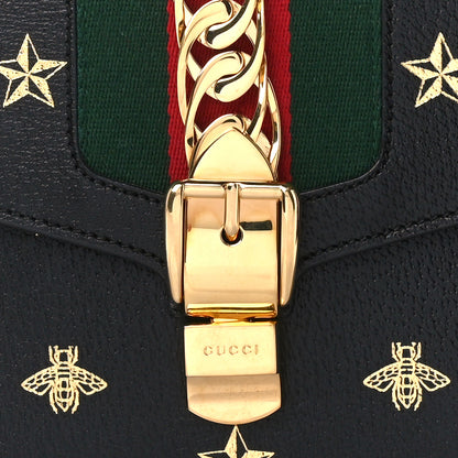 Gucci Textured Calfskin Bee Star Print Small Sylvie Shoulder Bag Black 9 of 11
